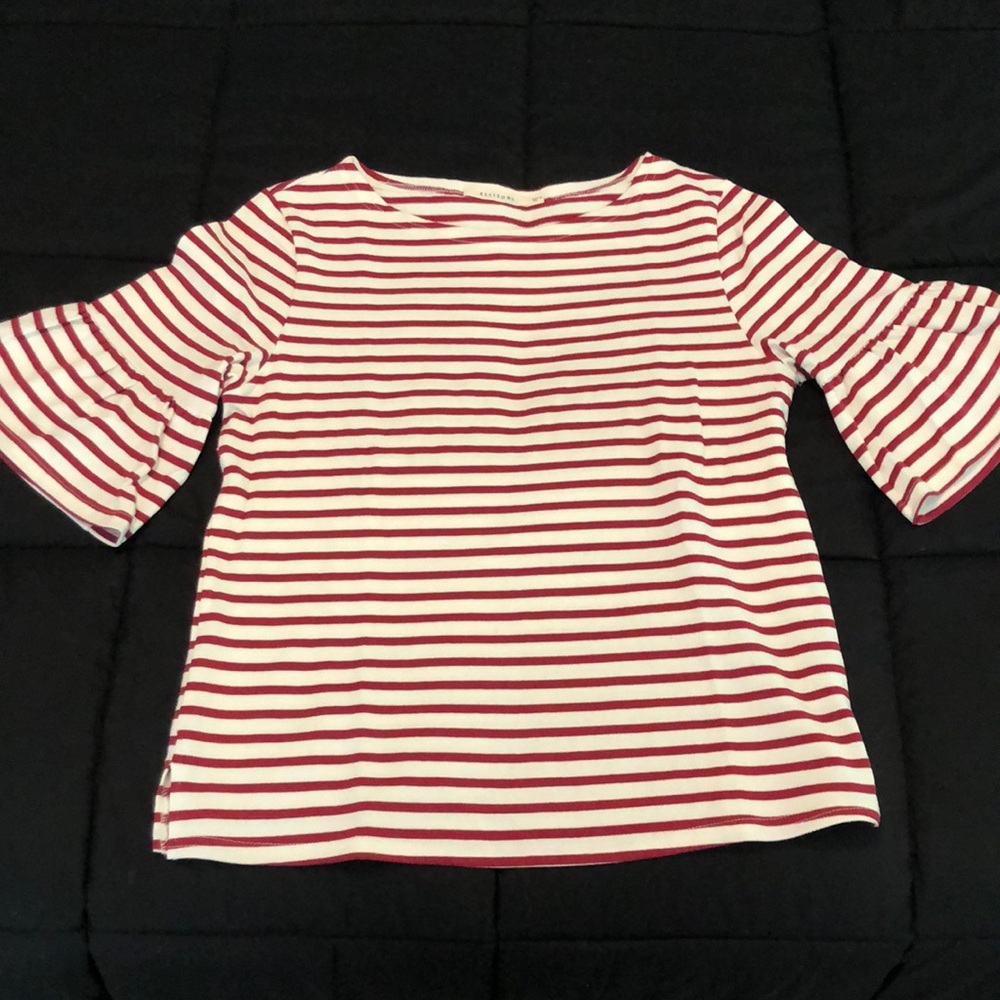 Ellison Red and White Striped Top with Bell Sleeves, Size Medium